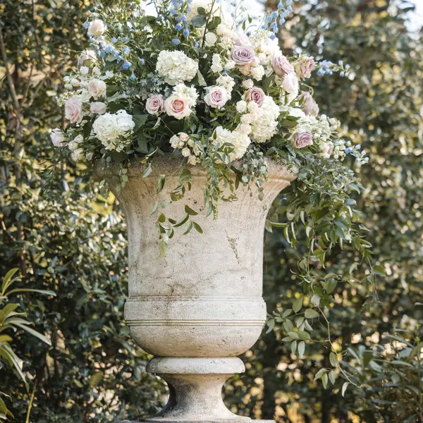 a vase of flowers on a tree