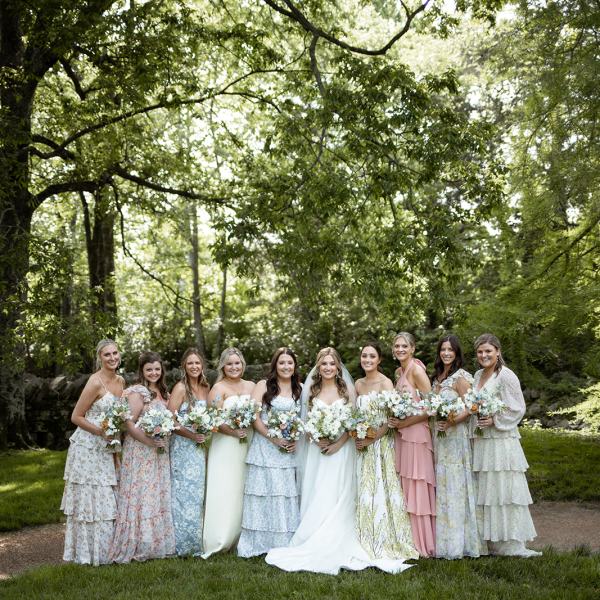 a group of people in a forest