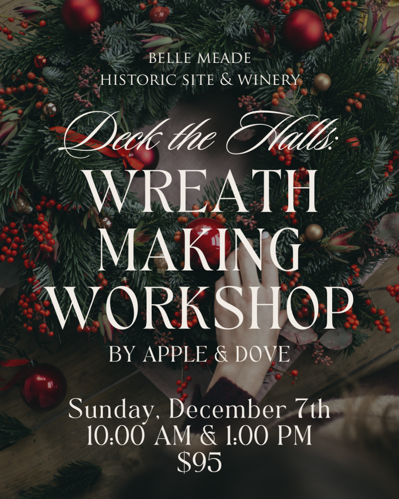 Wreath Making Workshop poster with hand placing decoration on a festive wreath.