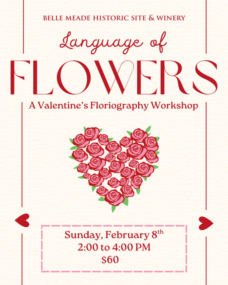 Flyer for a Valentine's florigraphy workshop with heart-shaped roses.