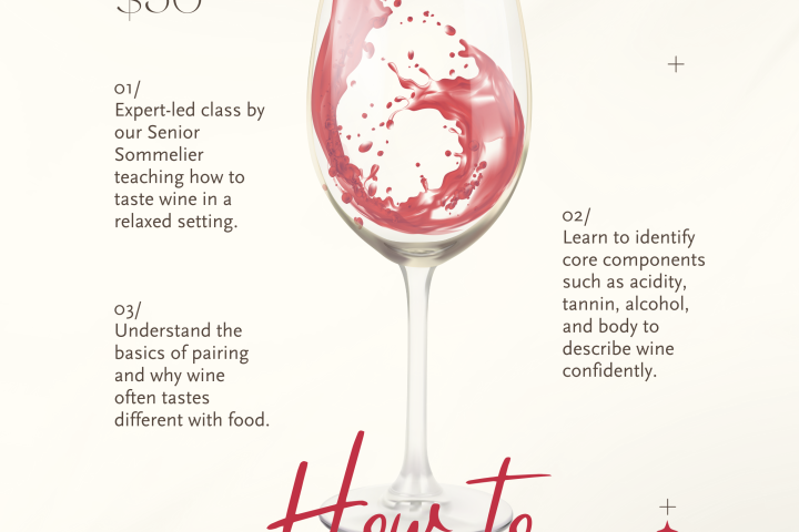 Wine tasting event poster featuring a splashing wine glass and event details for February 19, 2026.
