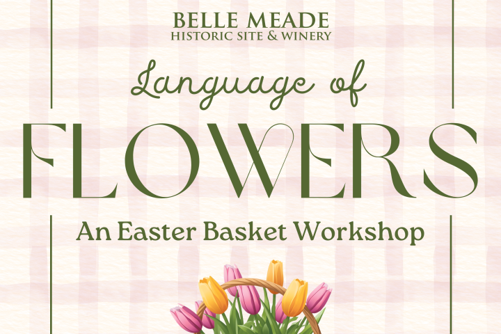 Easter basket workshop flyer with colorful tulips and eggs.