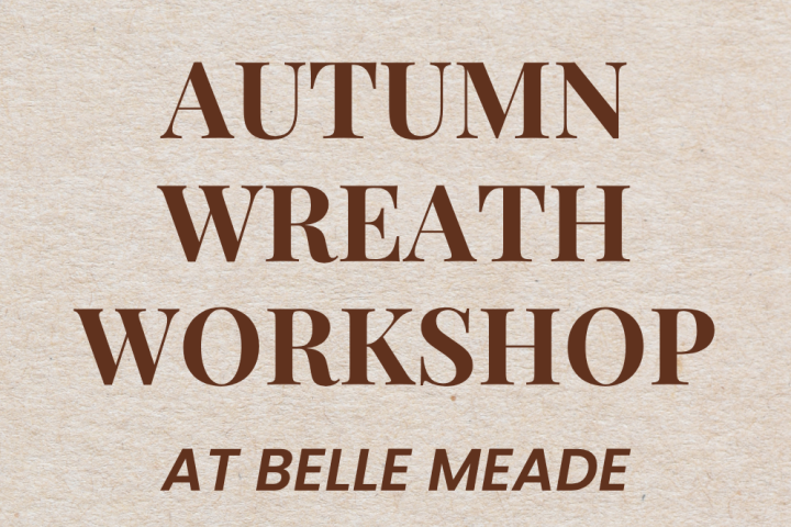 Autumn Wreath Workshop flyer on leaves background with event details.