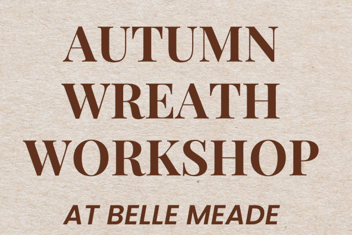 Autumn Wreath Workshop flyer on leaves background with event details.