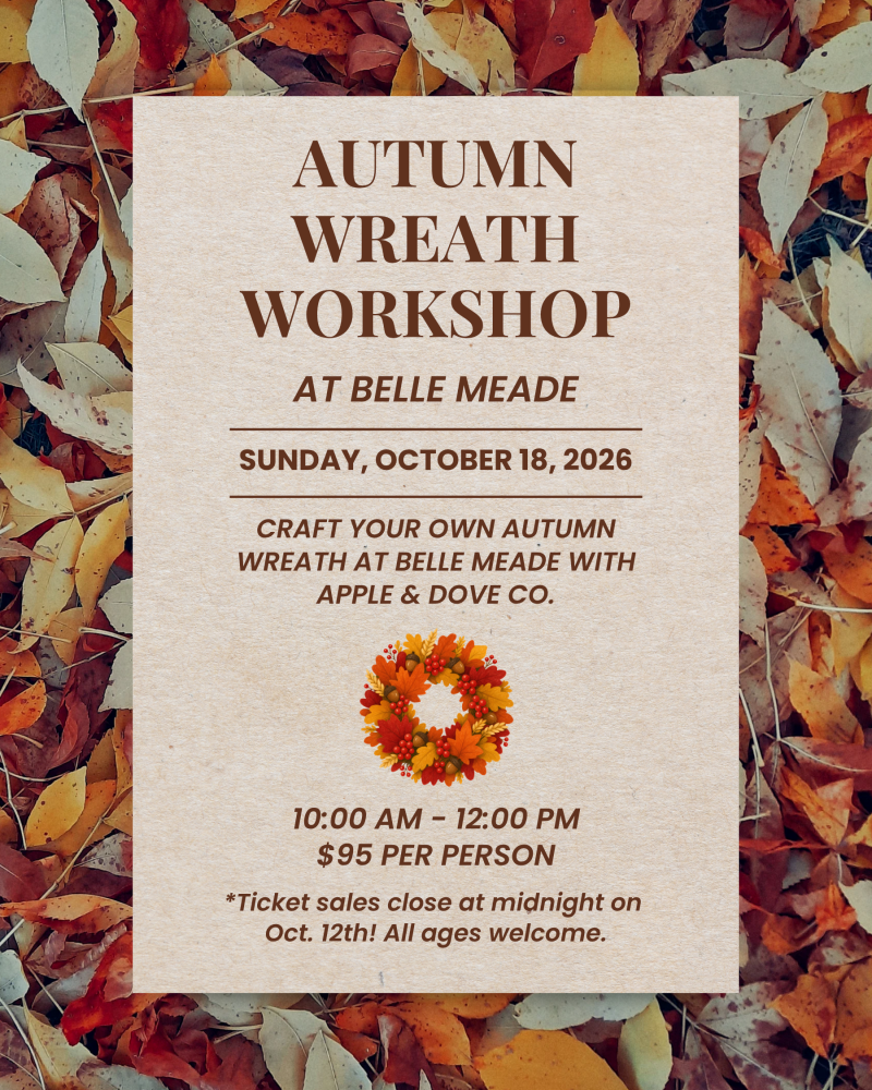 Autumn Wreath Workshop flyer on leaves background with event details.